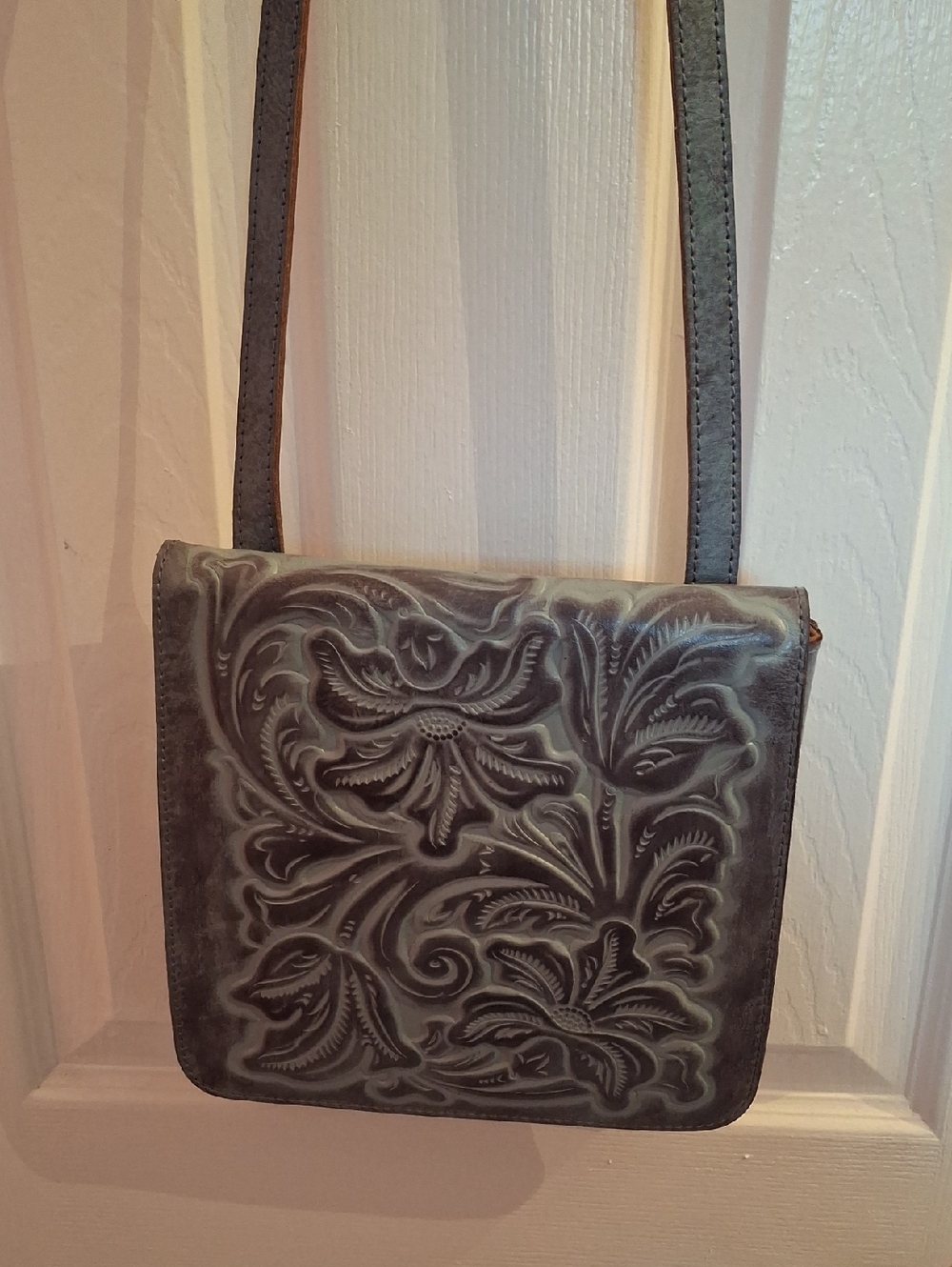 Patricia Nash Blue Tooled Leather Crossbody Bag
